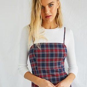 FOREVER 21 Navy Blue & Red Plaid Jumper Mini Dress Size M